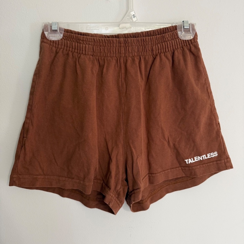 C8 Talentless Womens Sweat Shorts Brown High‎ Waisted Elastic Waist Logo XS